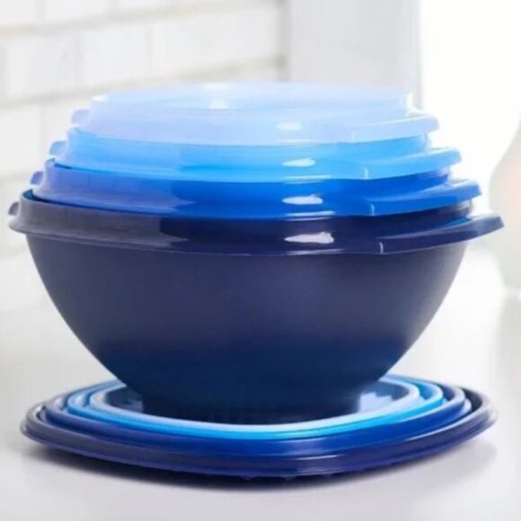 NEW Tupperware Servalier 4-Pc. Bowl Set, Shades of Blue, stacking